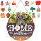 Interchangeable Welcome Sign for Front Door with 14 Seasonal Icons & 12 LED Lights – Rustic Farmhouse Wooden Porch Decor, 12” Round Lighted Welcome Home Sign for Year-Round Indoor/Outdoor Decorations (Wood Home1)